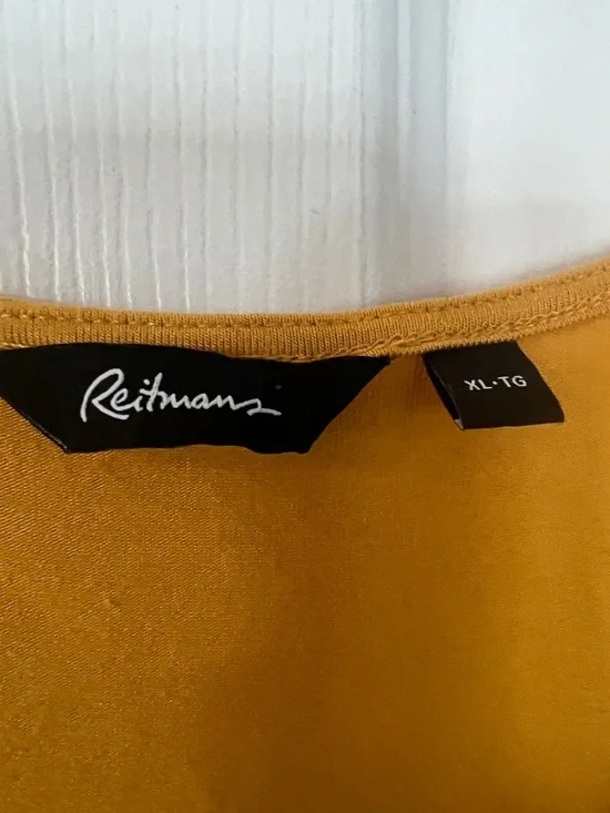 Reitmans Mustard Ruffle-Hem Short Sleeve Mini Dress - Picture 2 of 4